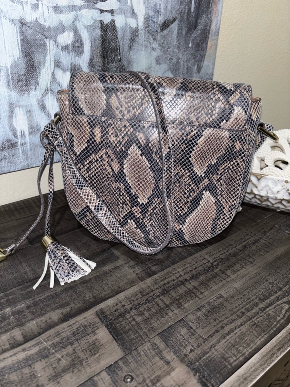 G.I.L.I. Leather Printed Saddle Bag Black Python Snake​​ - Picture 6 of 12